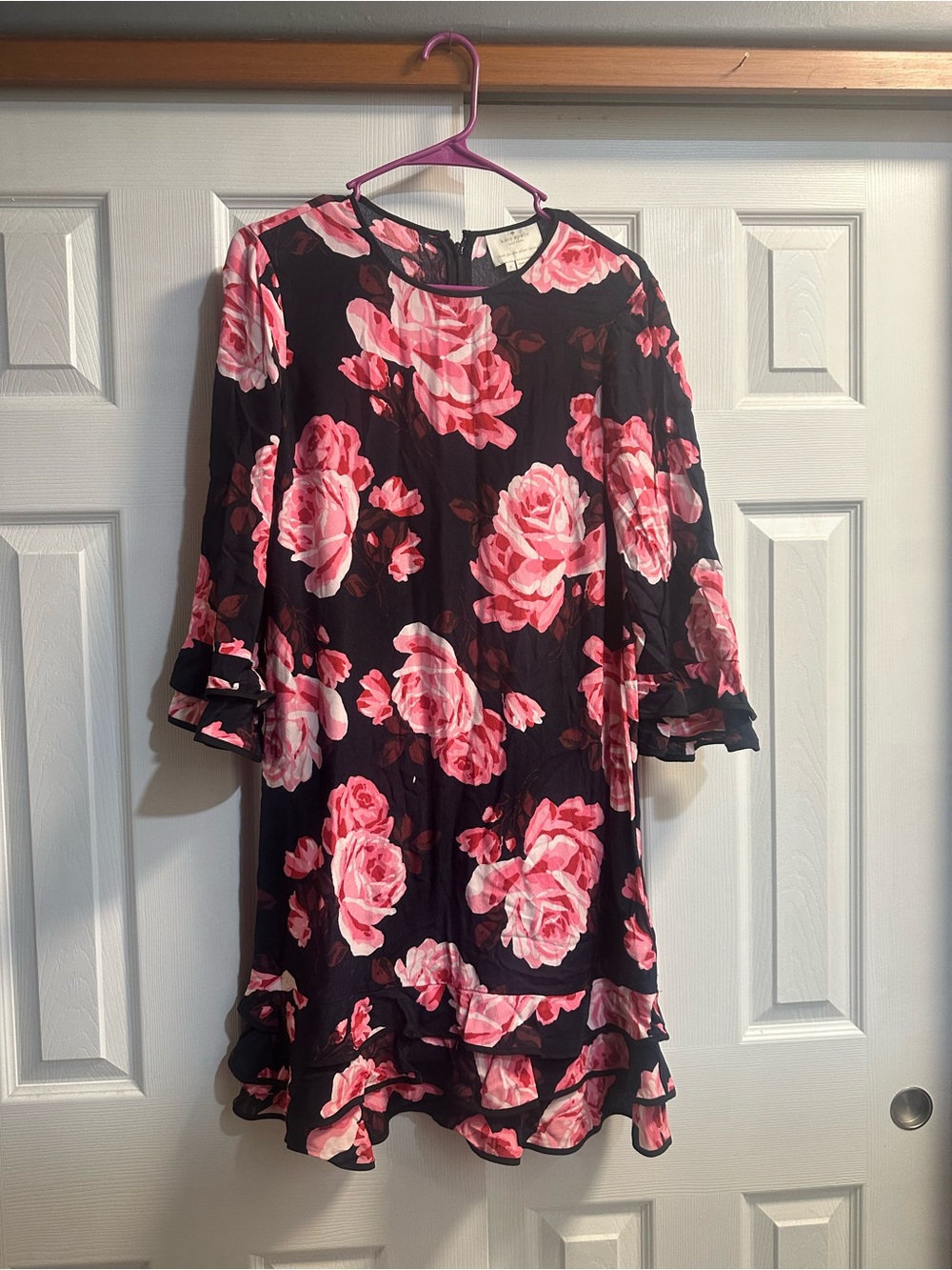 kate spade Black Mini Dress with Pink Rose Print